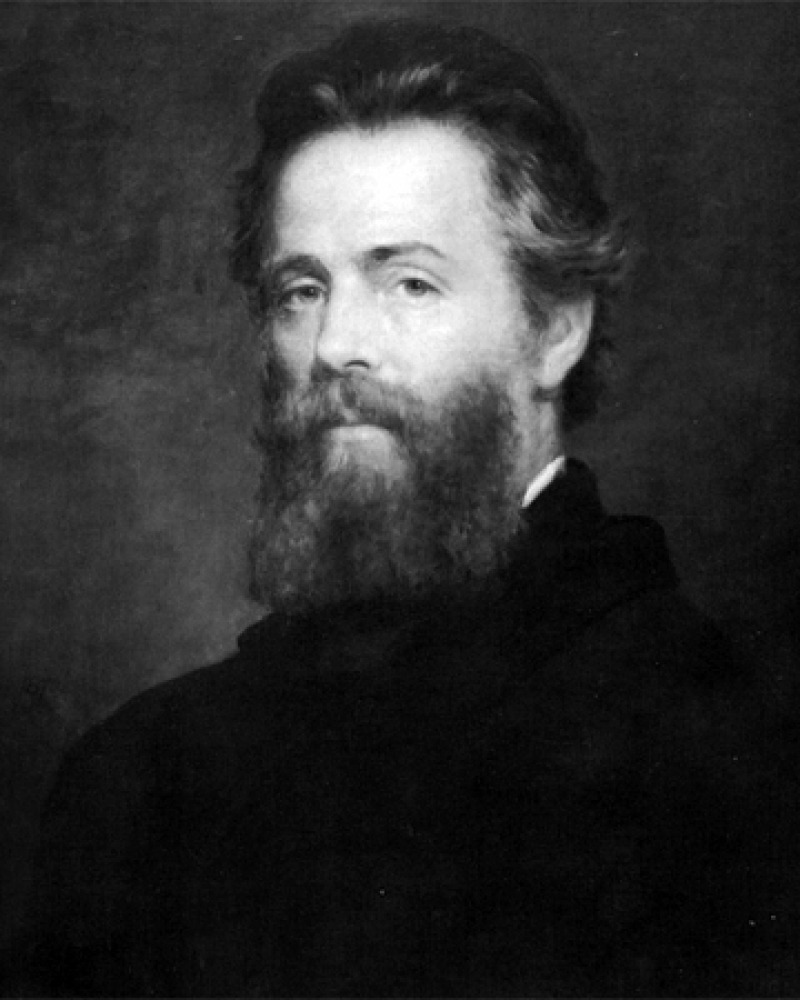 Black and white image of American writer Herman Melville.