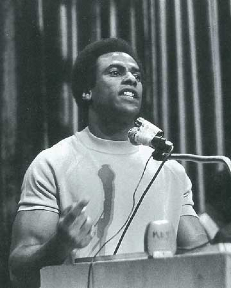 Young man at a podium