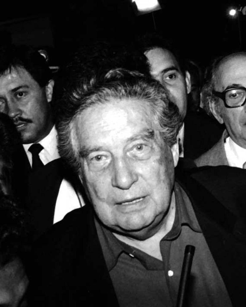 b&w photograph of Octavio Paz in a crowd