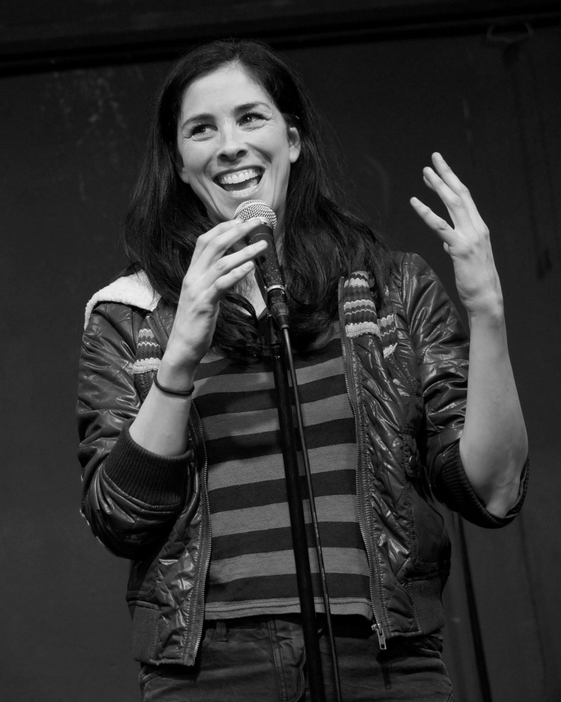black and white photograph of Sara Silverman performing at the Upright Citizens Brigad