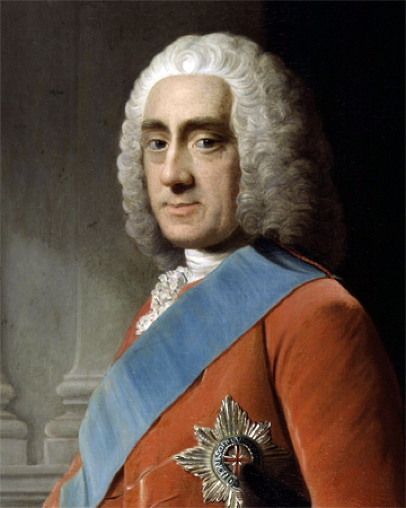 Portrait of Philip Dormer Stanhope wearing a blue sash.