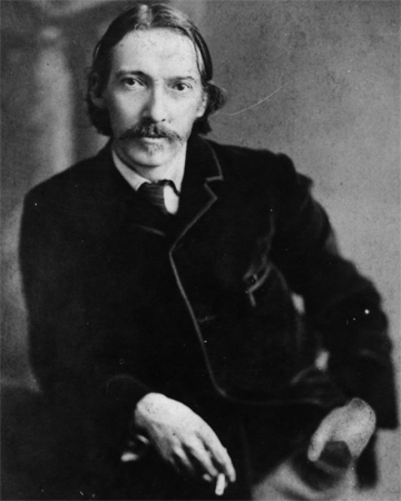 Black and white photograph of Scottish writer Robert Louis Stevenson.