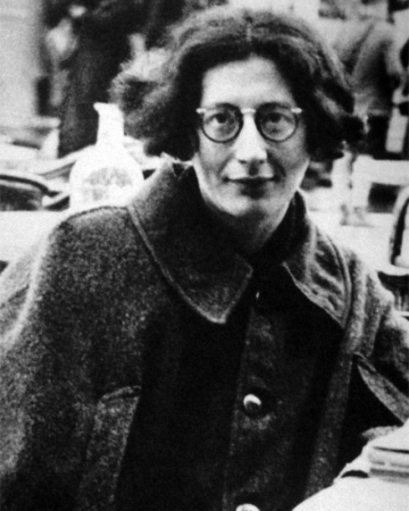 Black and white photograph of French mystic, philosopher, and activist Simone Weil.