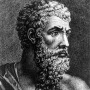 Classical engraving of Aristophanes with a long beard.