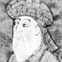 Black and white image of Persian lyric poet Hafez.