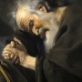 Painting of Greek philosopher Heraclitus weeping over a globe.