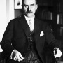 Black and white photograph of German novelist and essayist Thomas Mann.