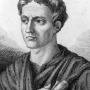 Black and white engraving of Roman author Petronius.