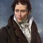 Portrait of young Arthur Schopenhauer wearing a brown suit and a cravat.