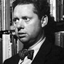 Black and white of Welsh poet and writer Dylan Thomas.