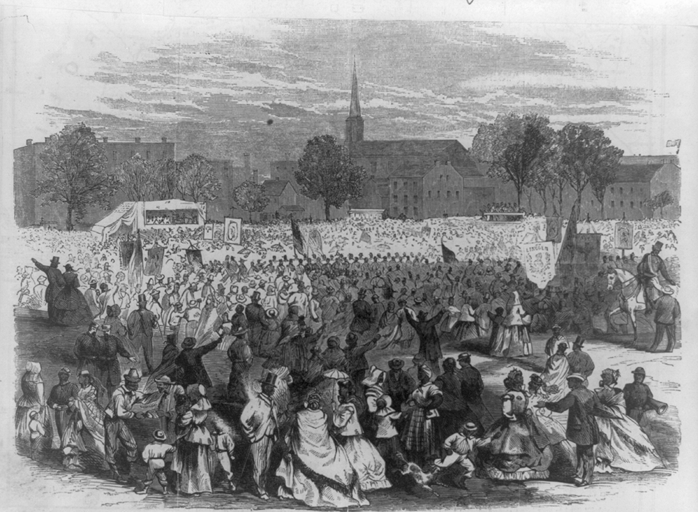 Celebration of the abolition of slavery in the District of Columbia by the colored people, in Washington, April 19, 1866, by Frederick Dielman. Library of Congress, Prints and Photographs Division.