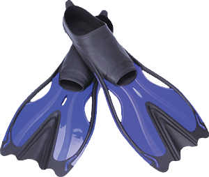 A pair of flippers for scuba diving.