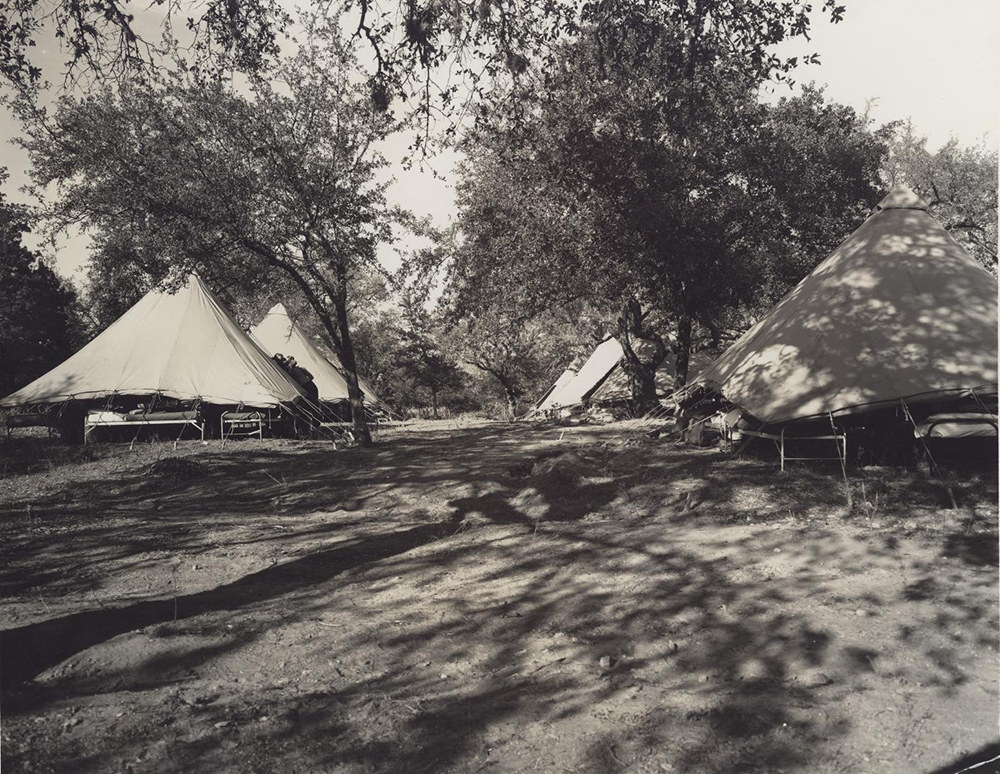 A campsite for the Civilian Conservation Corps, 1939. Photograph by Bureau of Identification Photographic Laboratory. Austin History Center, Austin Public Library.