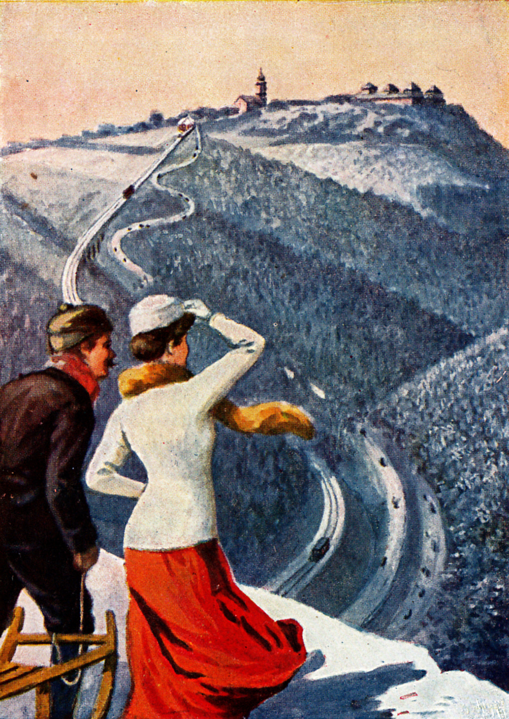Postcard of a toboggan run in Augustusburg-Erdmannsdorf, Ore Mountains, Germany, early twentieth century. Archive of the author.