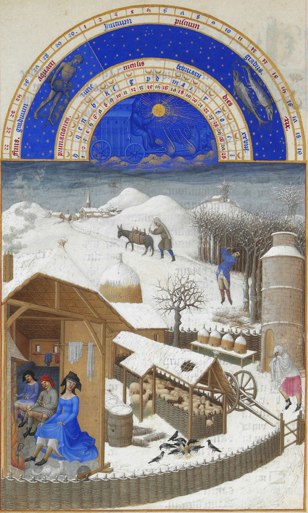 February illustration from Très Riches Heures du duc de Berry by the Limbourg brothers, c. 1414. Wikimedia Commons, Condé Museum.