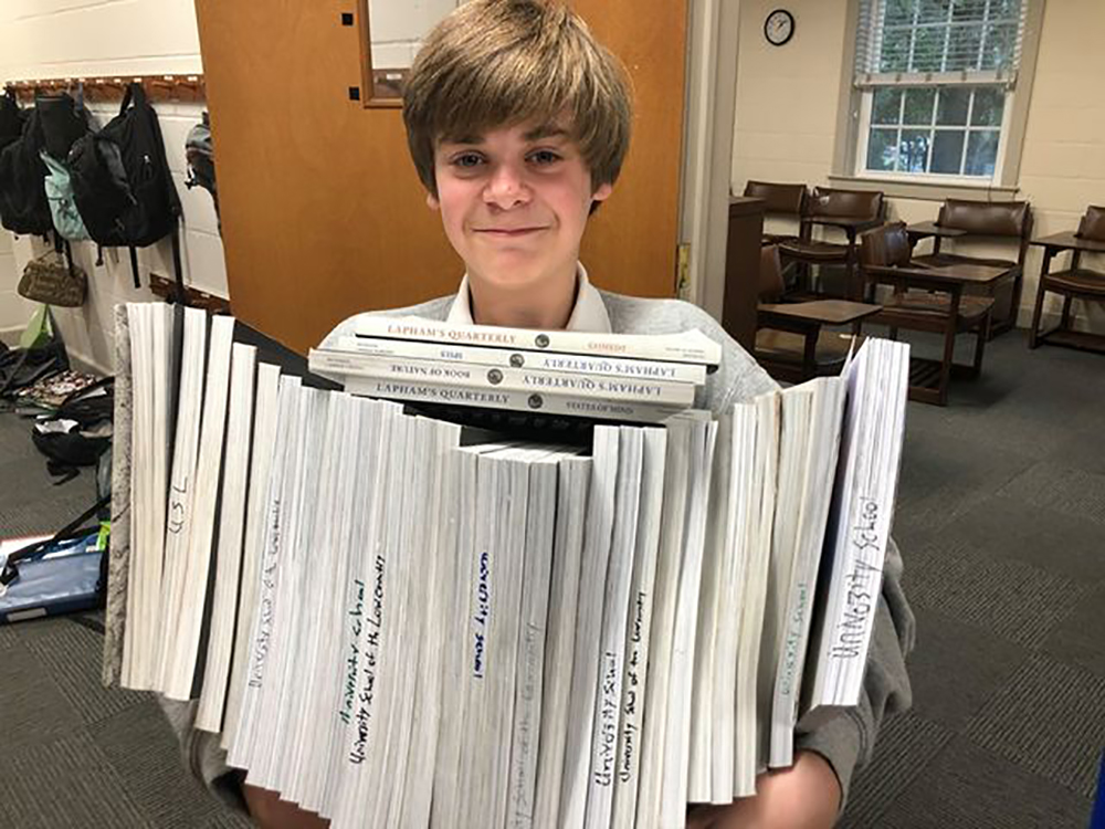 One of our youngest readers from University School of the Lowcountry in Mount Pleasant, South Carolina. Photograph by Jason Kreutner.