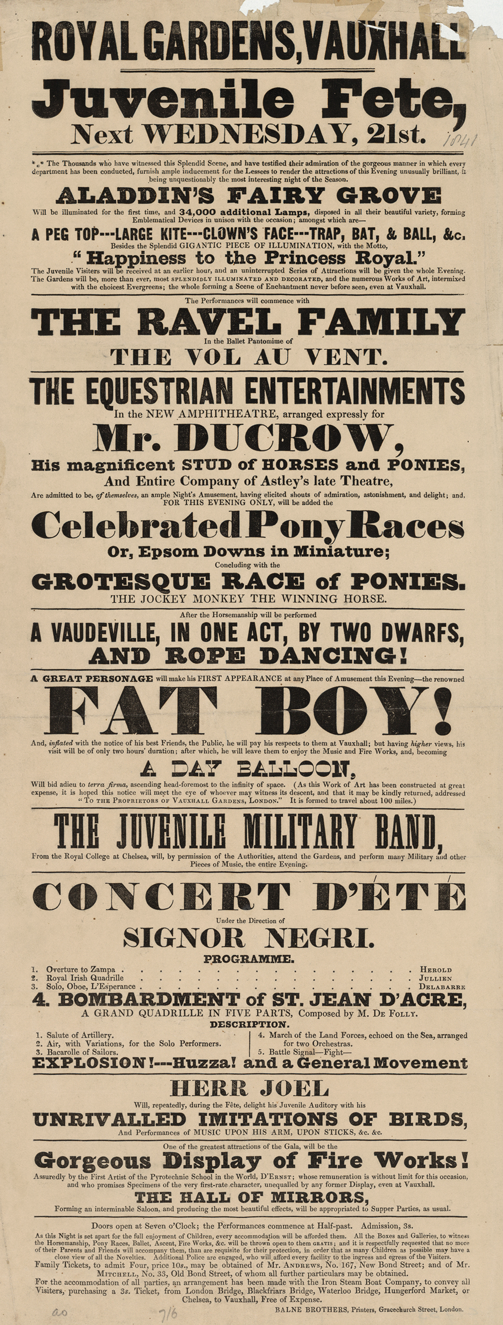 Vauxhall broadside, c. 1841. Library of Congress, Prints and Photographs Division.