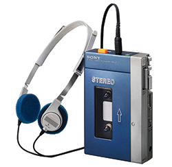 Blue Walkman with headphones