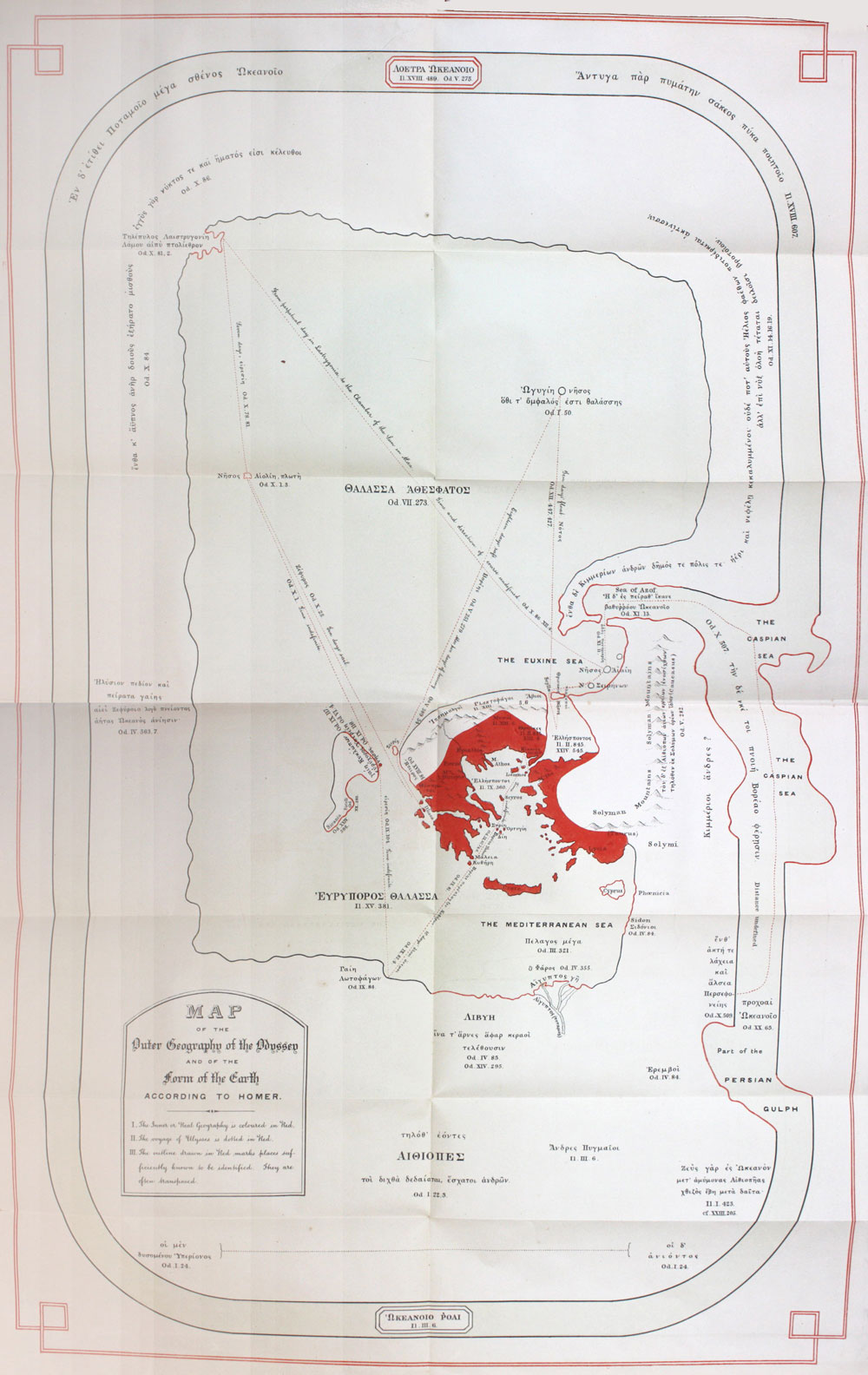 A hand drawn map showing parts of the Mediterranean surrounded by displaced and imaginary geography.