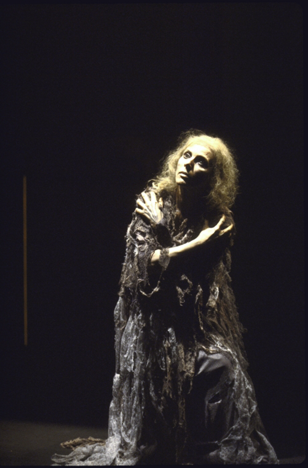 Billie Whitelaw in “Rockaby,” New York, 1984. Photograph by Martha Swope. The New York Public Library Digital Collections.