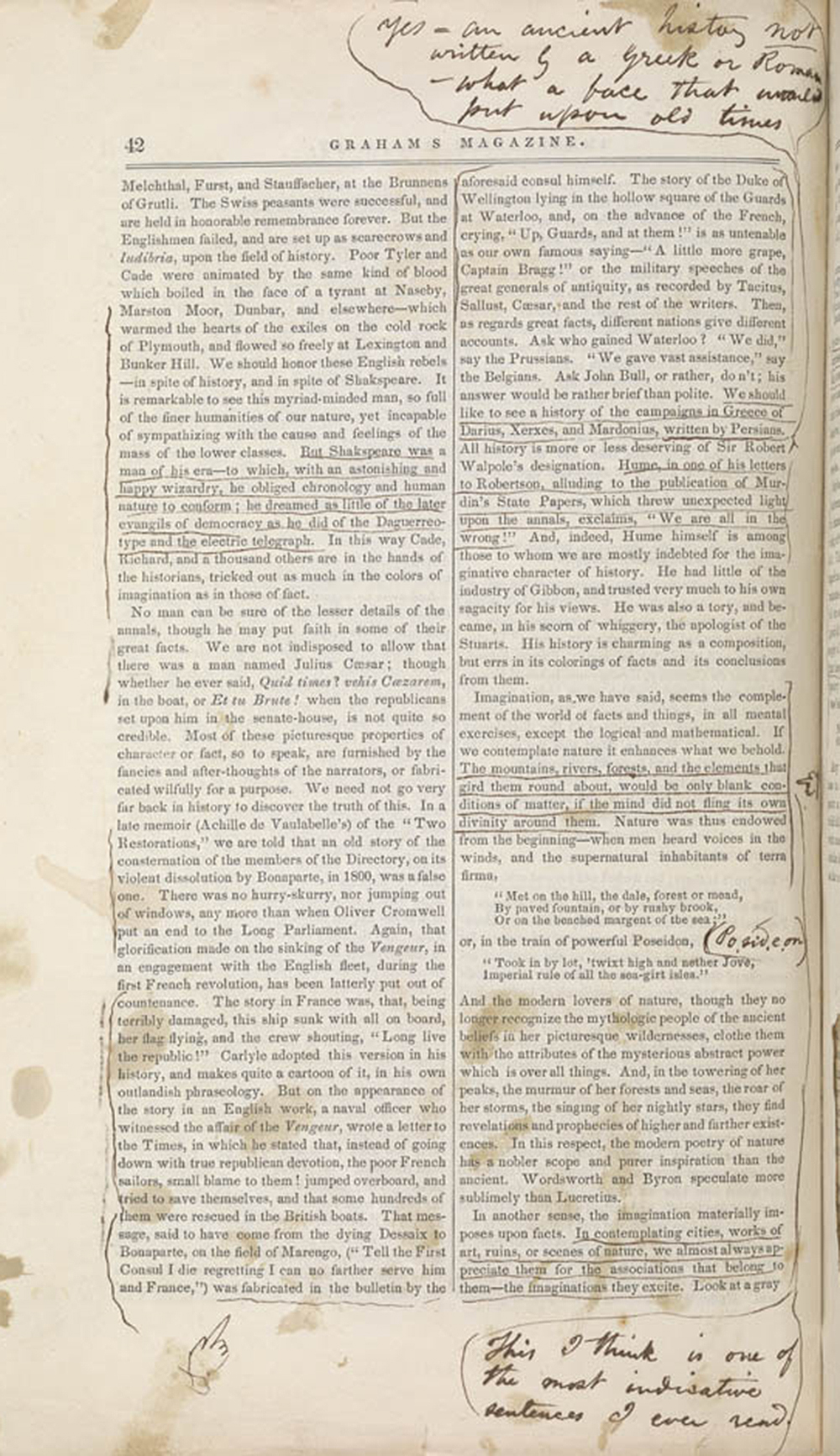 Walt Whitman marginalia in the January 1852 issue of Graham’s Illustrated Magazine of Literature, Romance, Art, and Fashion. The Walt Whitman Archive, Trent Collection of Whitmaniana, David M. Rubenstein Rare Book & Manuscript Library, Duke University.