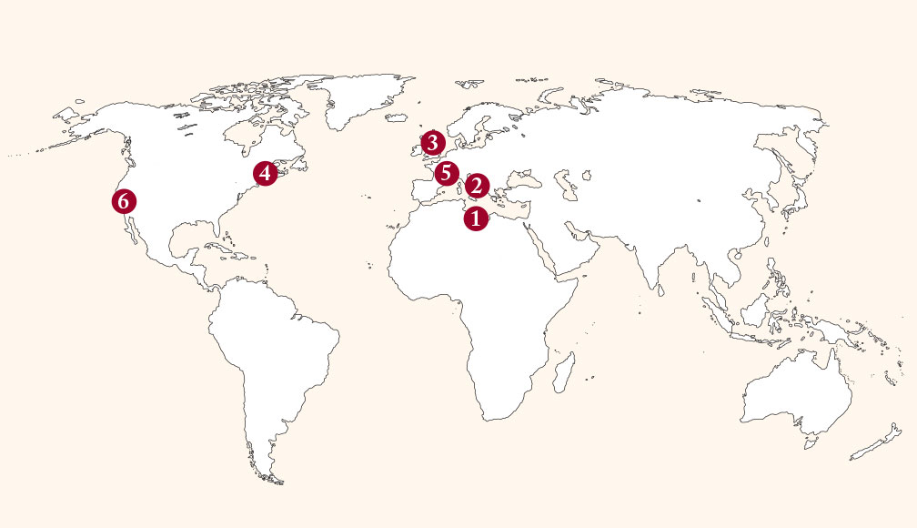 World map with numbers indicating the locations of workers' protests