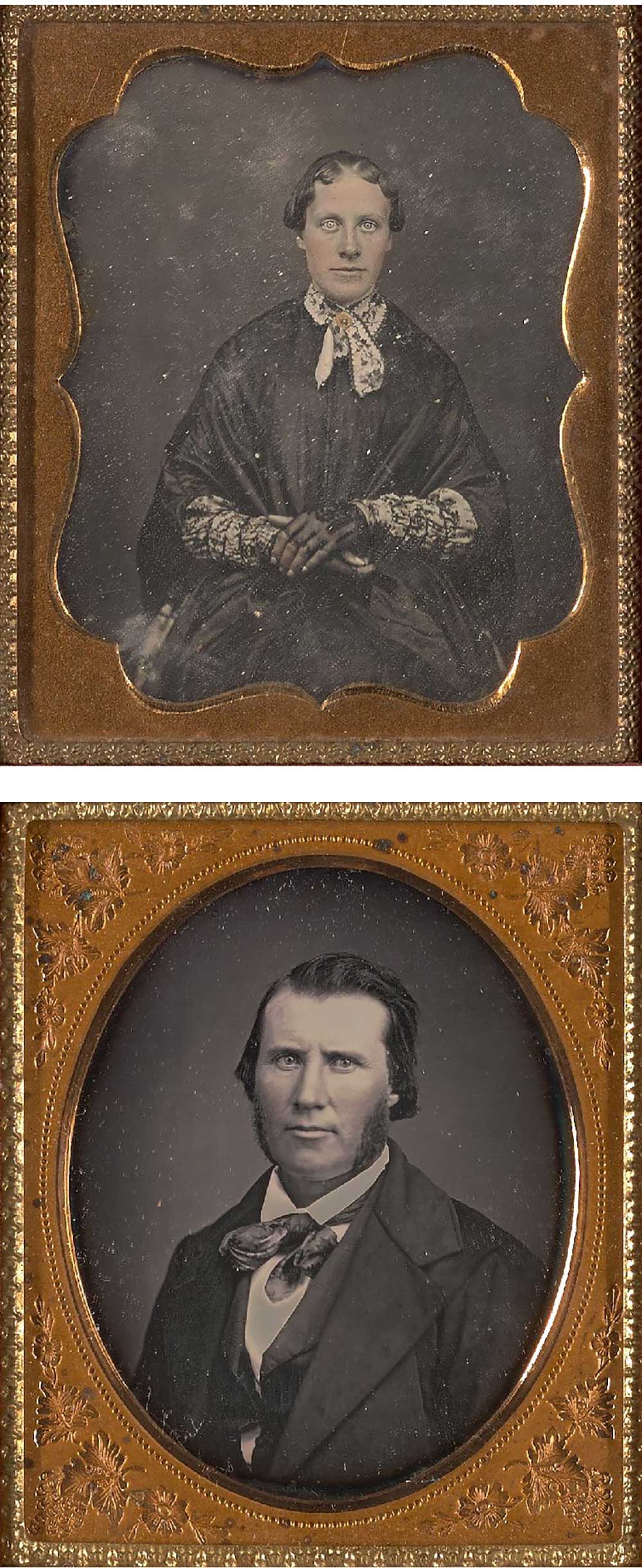 Top: Daguerreotype of a woman, c. 1854. Photograph by Candace McCormick Reed. Bottom: Daguerreotype of a man, c. 1855. Photograph by Mrs. Short.