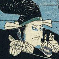 Woodcut of a man in black
